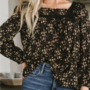 Bohme Black and Gold Floral Blouse